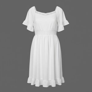 BloomChic White Midi Dress with Ruffle Sleeves